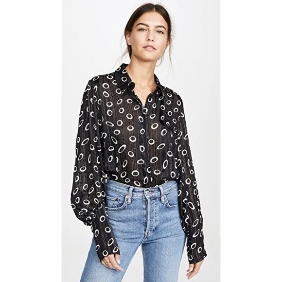 SALONI Joana Silk Printed Metallic-Stripe Shirt - Picture 8 of 8